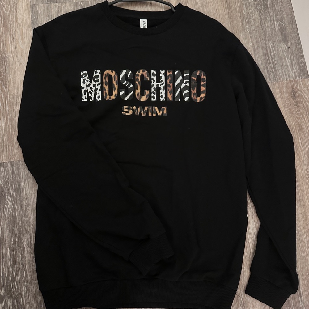 Moschino Black Top with Animal Print Logo